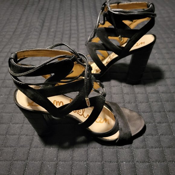 Sam Edelman "Yardly" Black Strappy Lace Up Chunky Heel size 6.5 - Picture 7 of 7